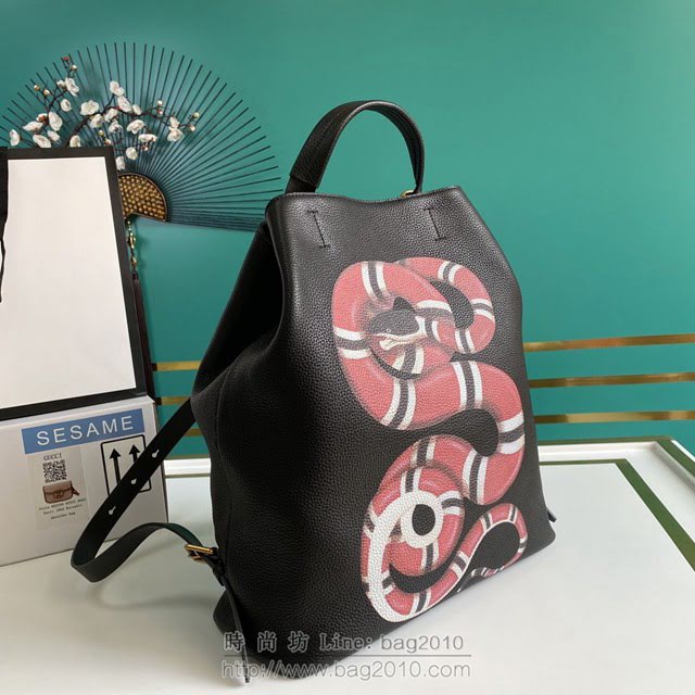 Gucci古馳包包 G家新款雙肩包 款號:451000 古奇黑色全皮印花蛇男士手提後背包  gdj1226
